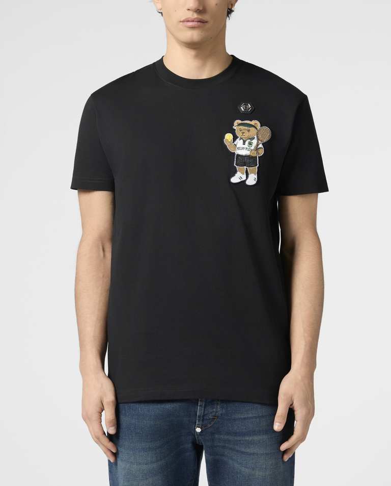 Czarny t-shirt z naszywką Teddy Tennis