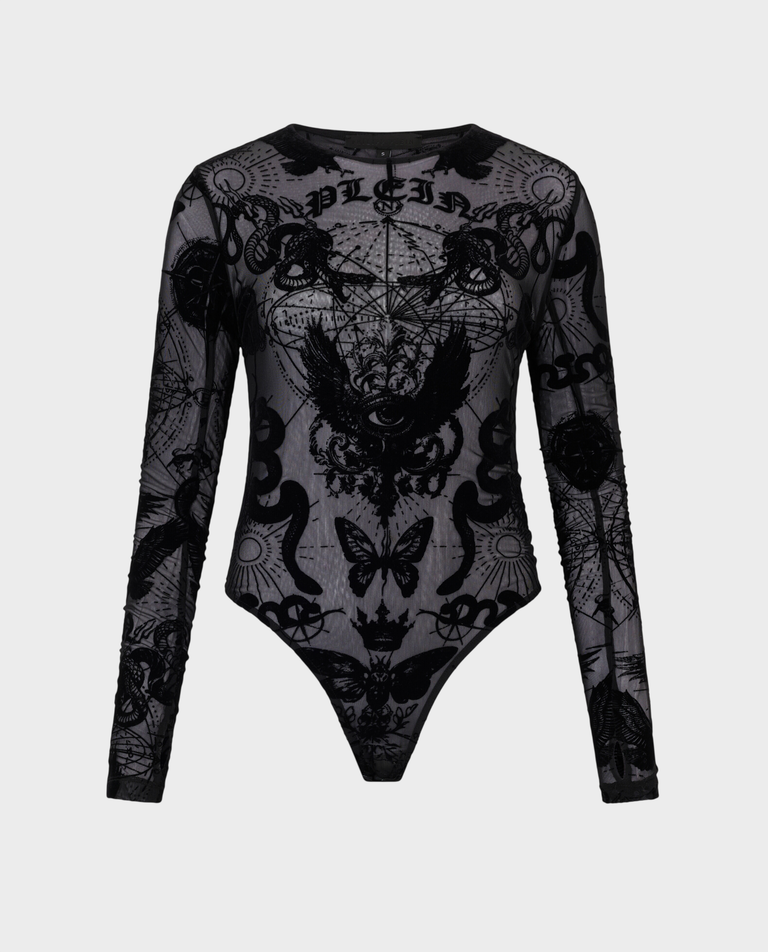Czarne body z długim rękawem Butterfly Tattoo