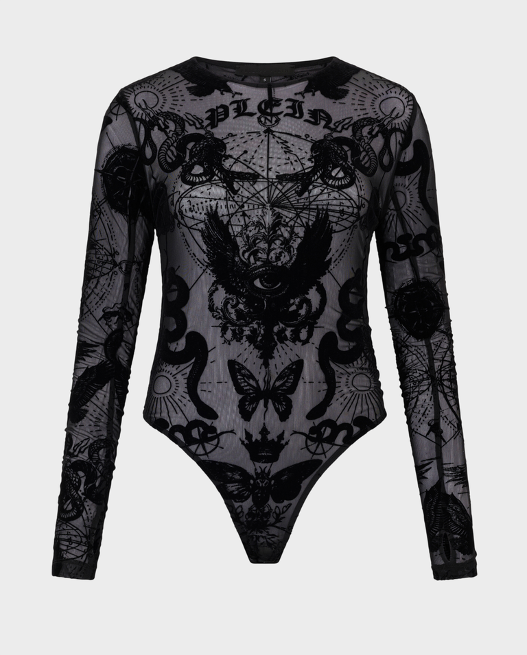 Czarne body z długim rękawem Butterfly Tattoo