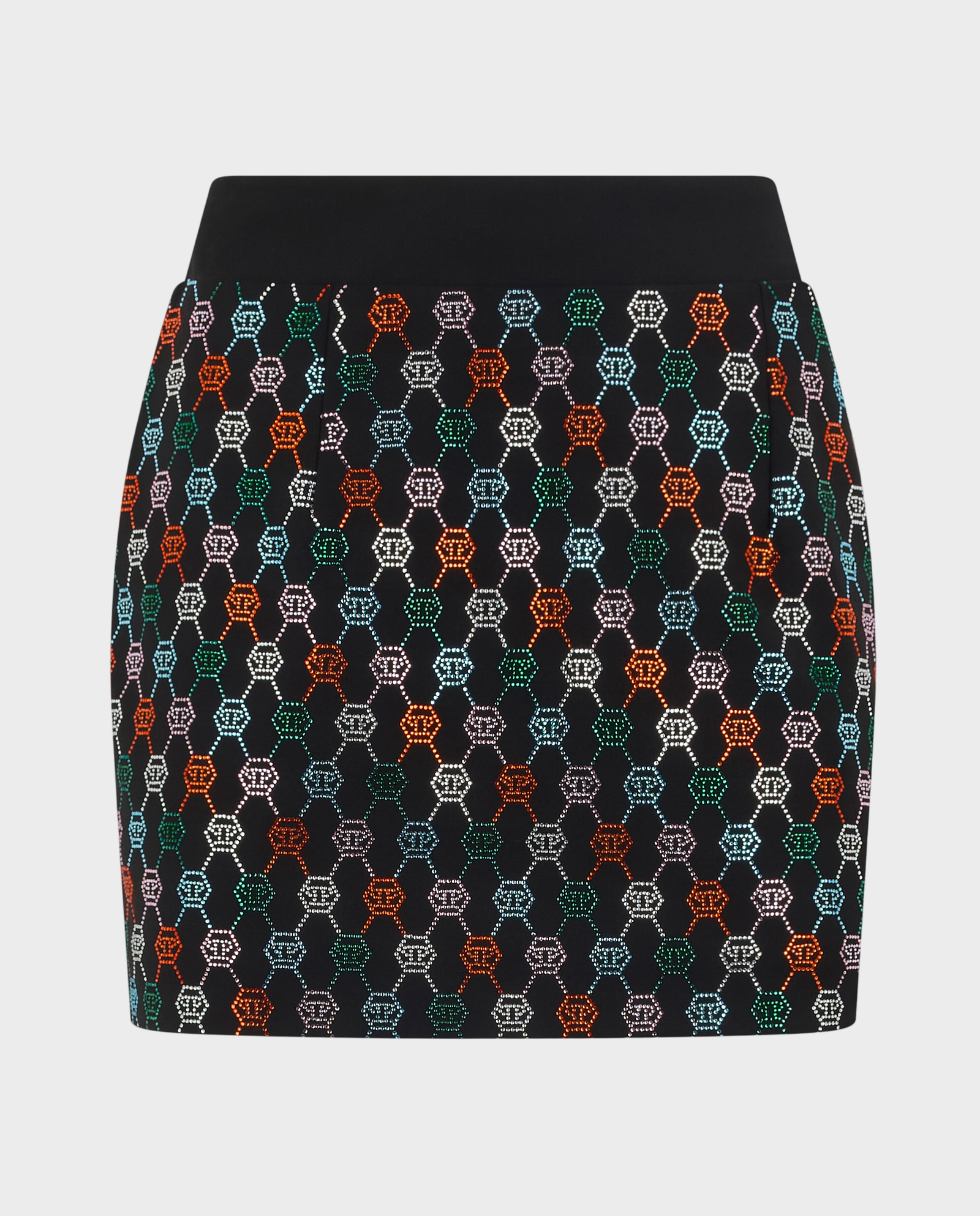 Czarna spódniczka mini z kolorowym monogramem Strass - Image #0