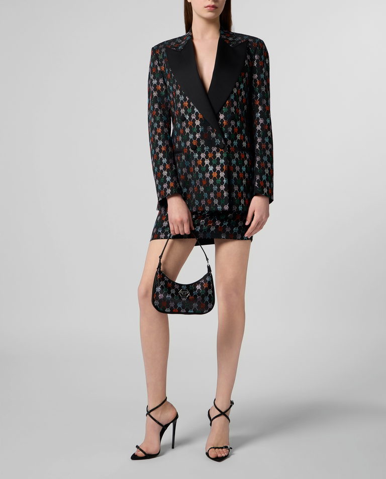 Czarna spódniczka mini z kolorowym monogramem Strass - Image #3