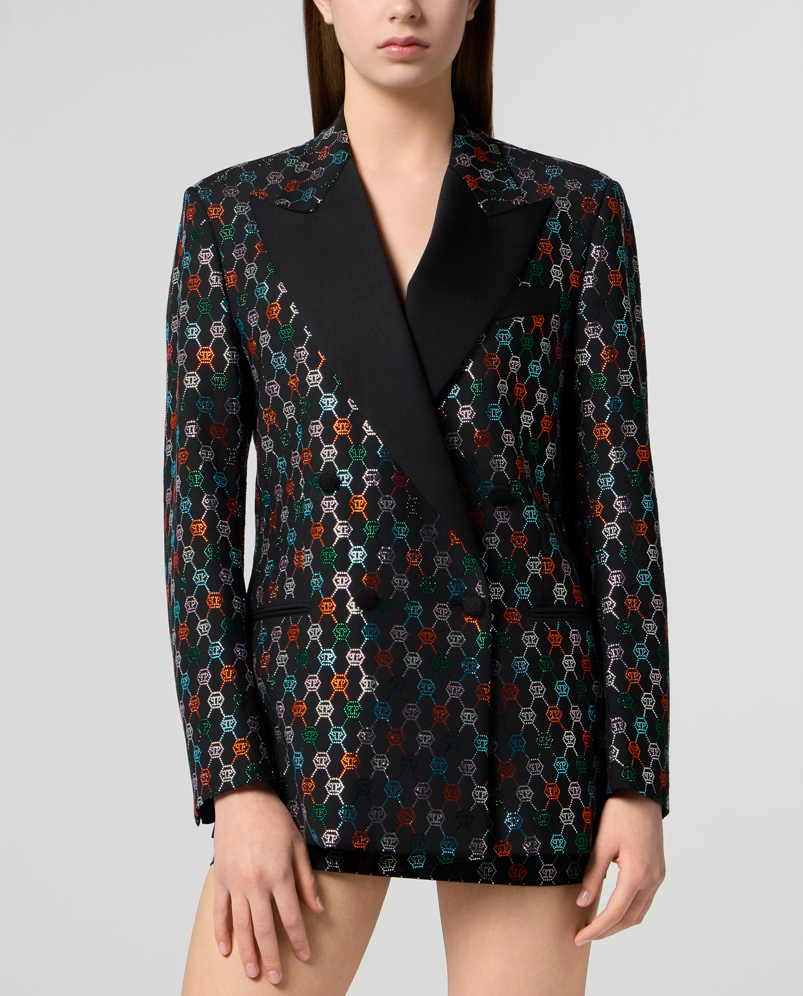 Dwurzędowa marynarka z kolorowym monogramem Strass - Image #1