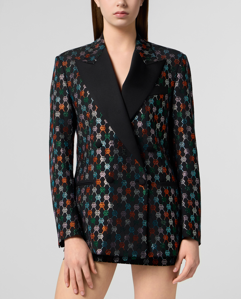 Dwurzędowa marynarka z kolorowym monogramem Strass