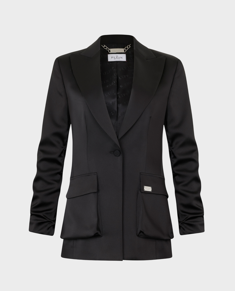 Czarna satynowa marynarka Cargo Fit