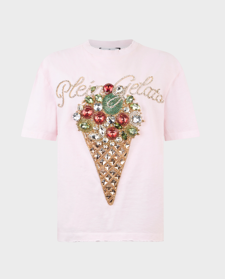 Różowy t-shirt ze zdobieniem Plein Gelato