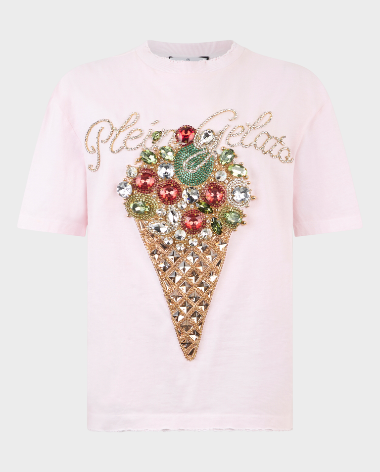 Różowy t-shirt ze zdobieniem Plein Gelato