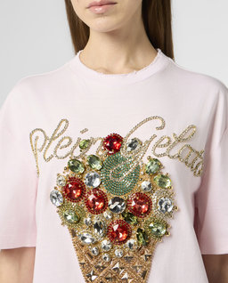 Różowy t-shirt ze zdobieniem Plein Gelato - Image #4