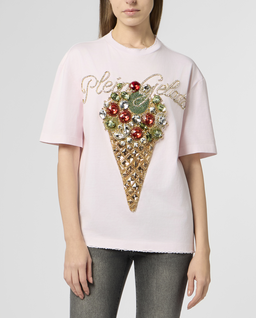 Różowy t-shirt ze zdobieniem Plein Gelato - Image #1