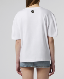 Biały t-shirt ozdobiony kryształkami - Image #2