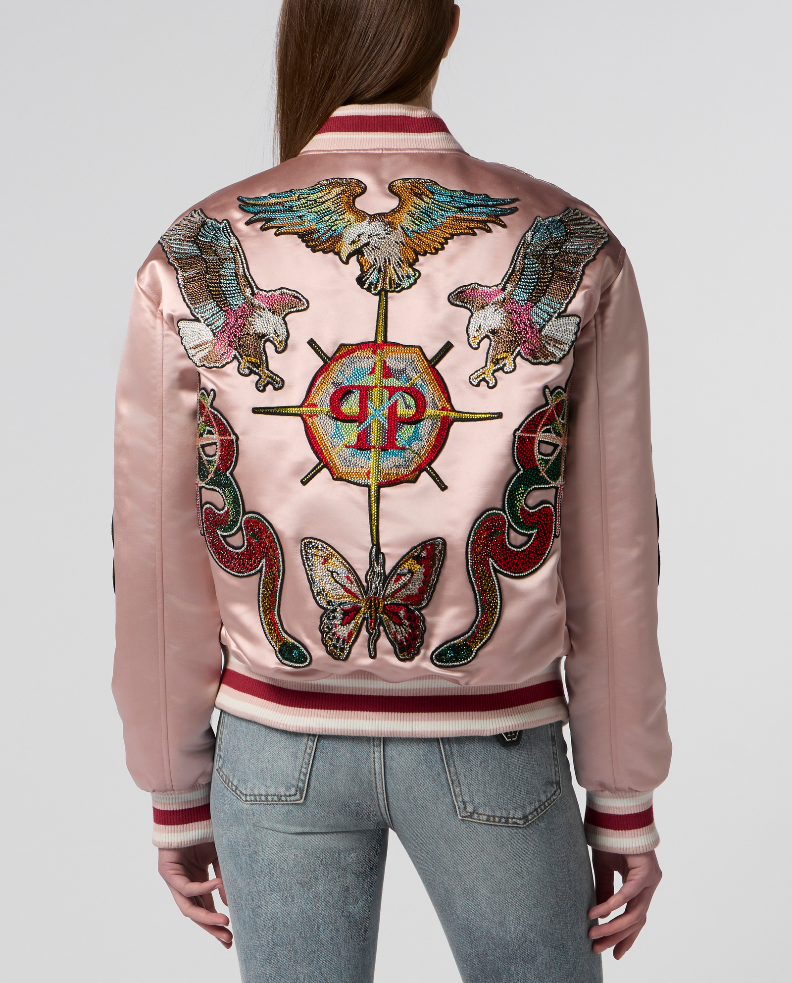 Różowa kurtka bomber z naszywkami Strass - Image #2