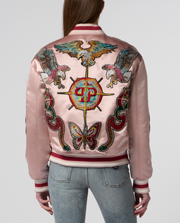 Różowa kurtka bomber z naszywkami Strass - Image #2