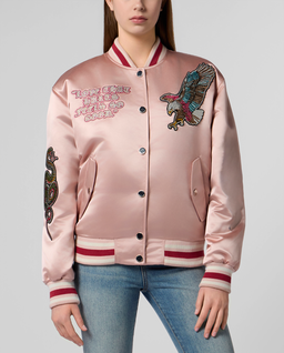 Różowa kurtka bomber z naszywkami Strass - Image #1