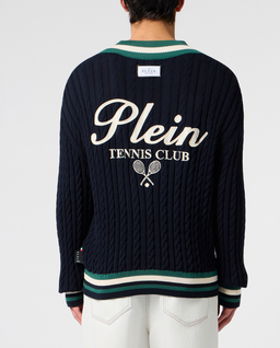 Granatowy sweter z dekoltem w serek Tennis - Image #2