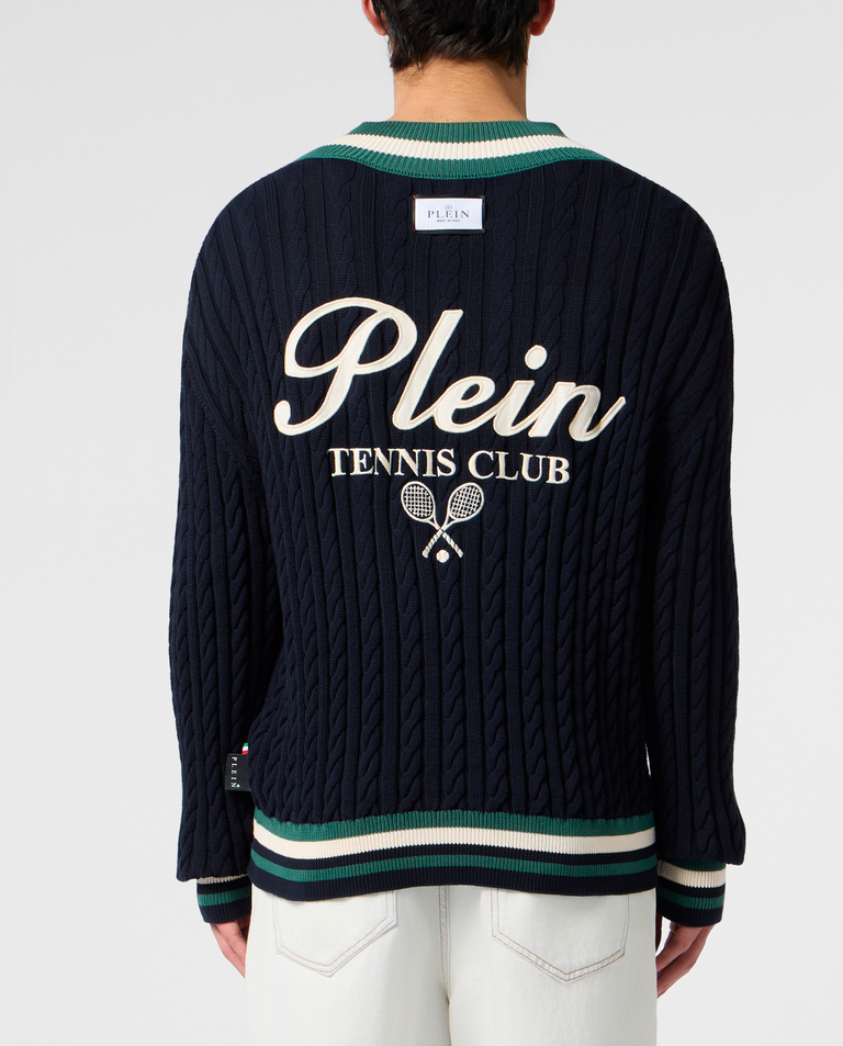 Granatowy sweter z dekoltem w serek Tennis - Image #2