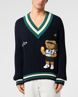 Granatowy sweter z dekoltem w serek Tennis - Image #1