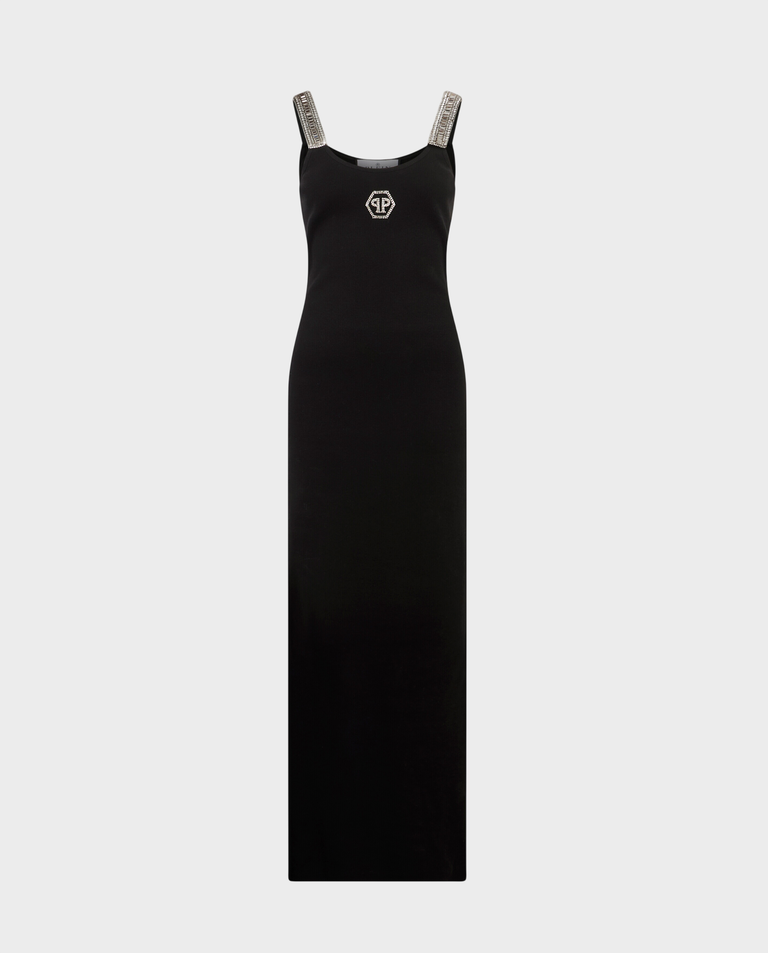 Czarna sukienka maxi Strass Hexagon