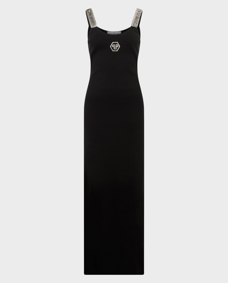 Czarna sukienka maxi Strass Hexagon