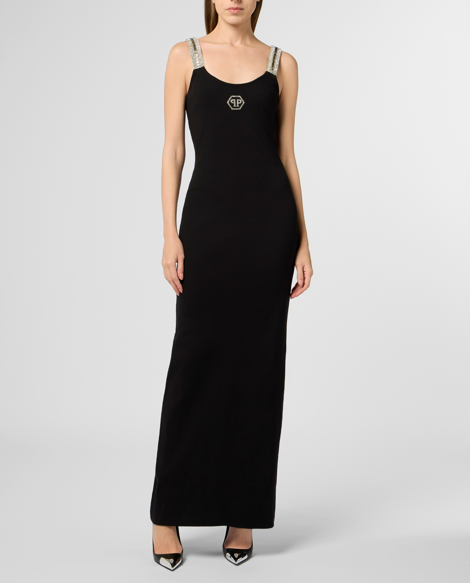 Czarna sukienka maxi Strass Hexagon - Image #1