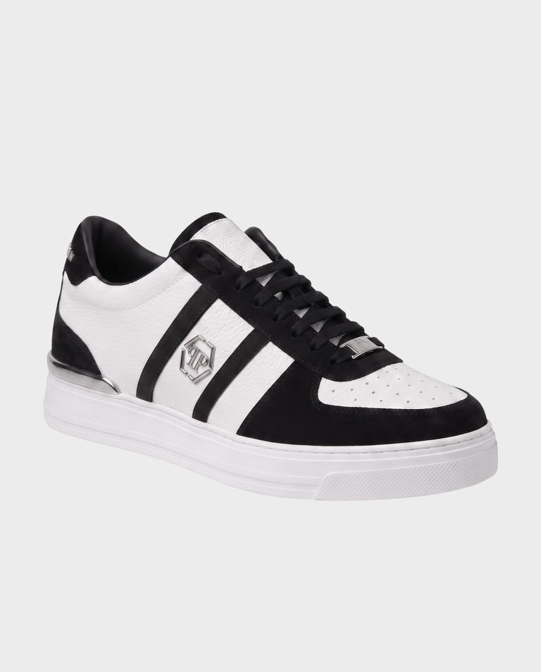 Biało-czarne sneakersy ze skóry Low-Top