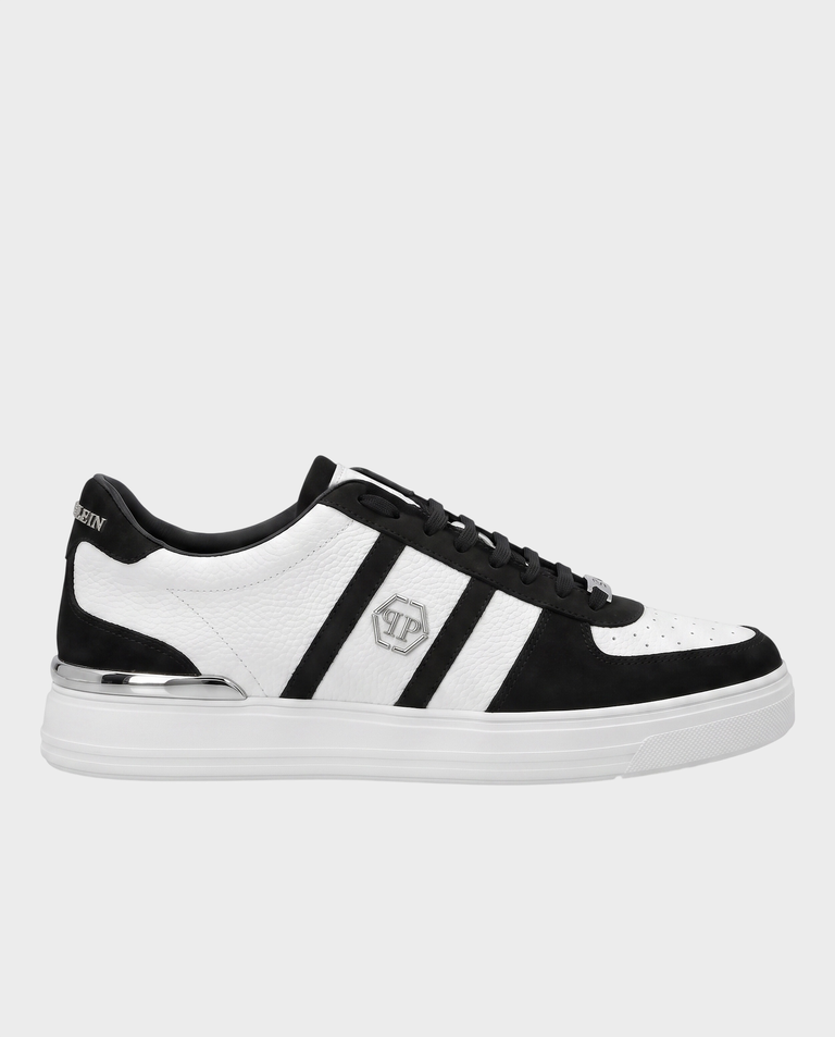 Biało-czarne sneakersy ze skóry Low-Top