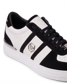 Biało-czarne sneakersy ze skóry Low-Top - Image #2