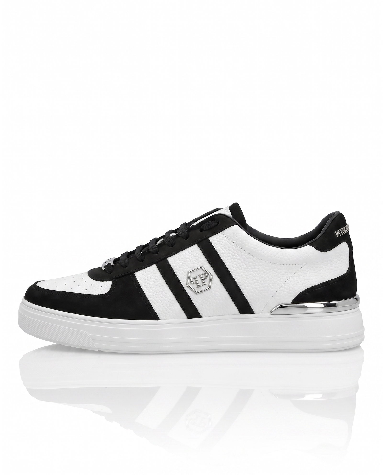 Biało-czarne sneakersy ze skóry Low-Top - Image #4