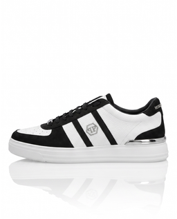 Biało-czarne sneakersy ze skóry Low-Top - Image #4