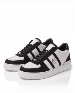 Biało-czarne sneakersy ze skóry Low-Top - Image #5