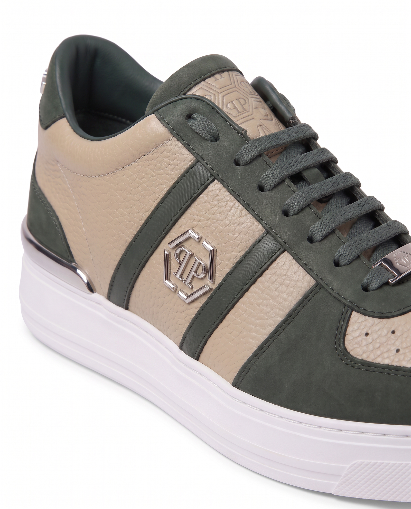 Beżowe sneakersy ze skóry Low-Top - Image #2