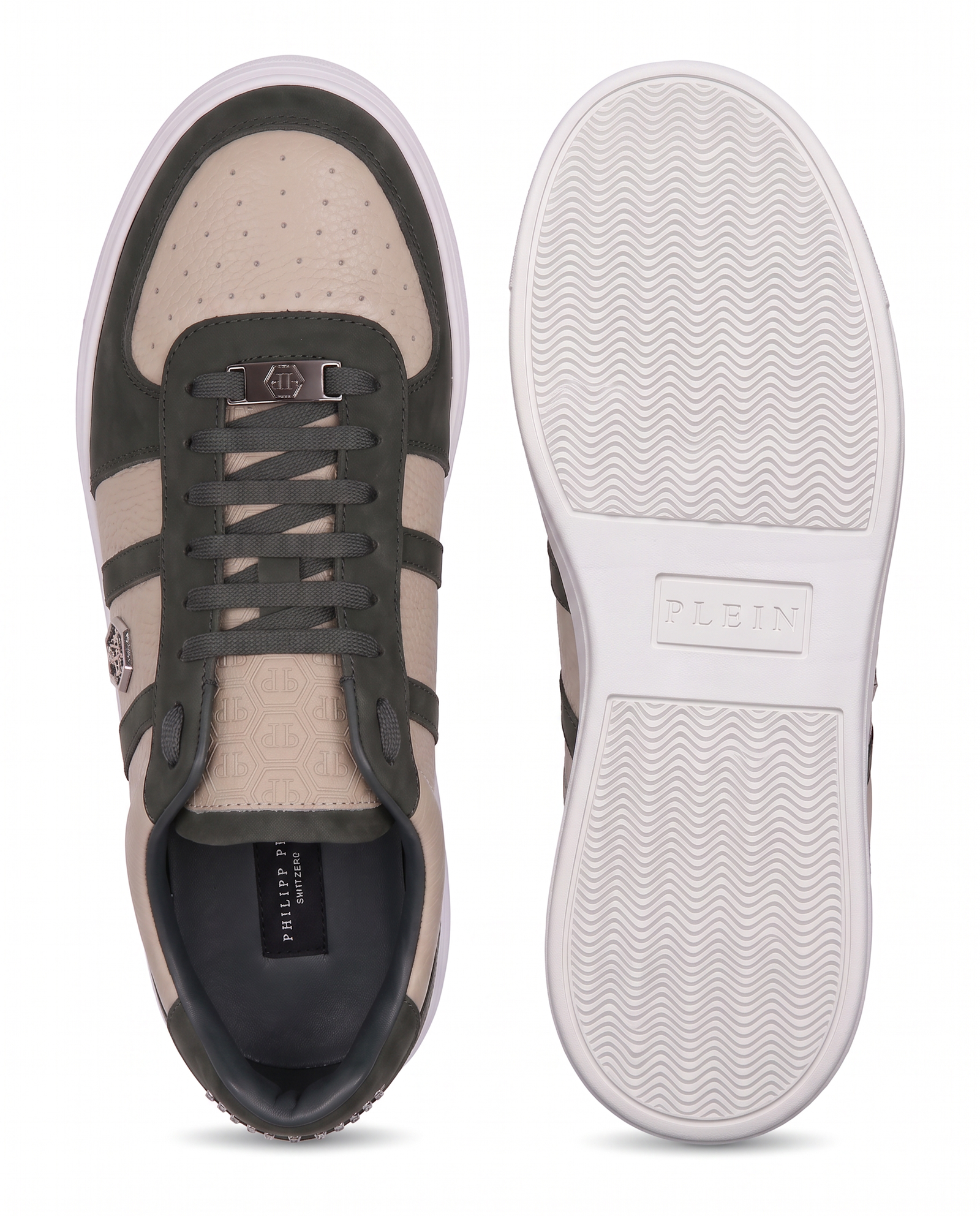Beżowe sneakersy ze skóry Low-Top - Image #7