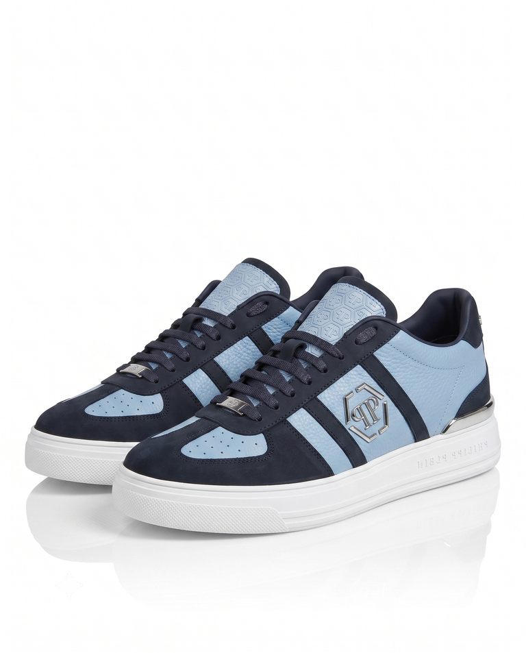 Niebieskie sneakersy ze skóry Low-Top - Image #4