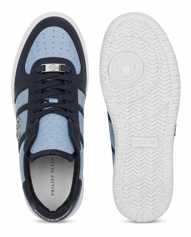 Niebieskie sneakersy ze skóry Low-Top - Image #5