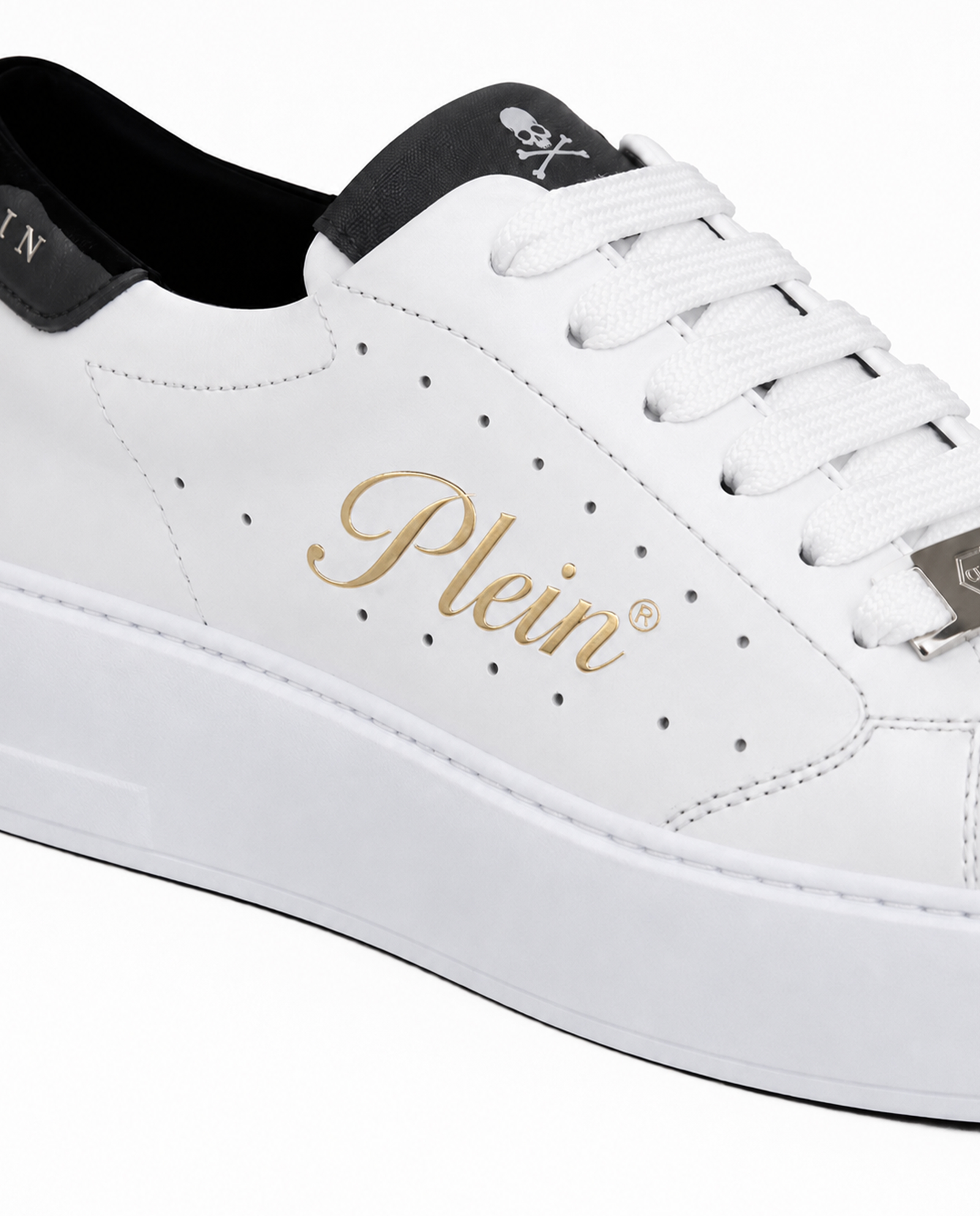 Białe sneakersy z czarnymi detalami Signature - Image #6