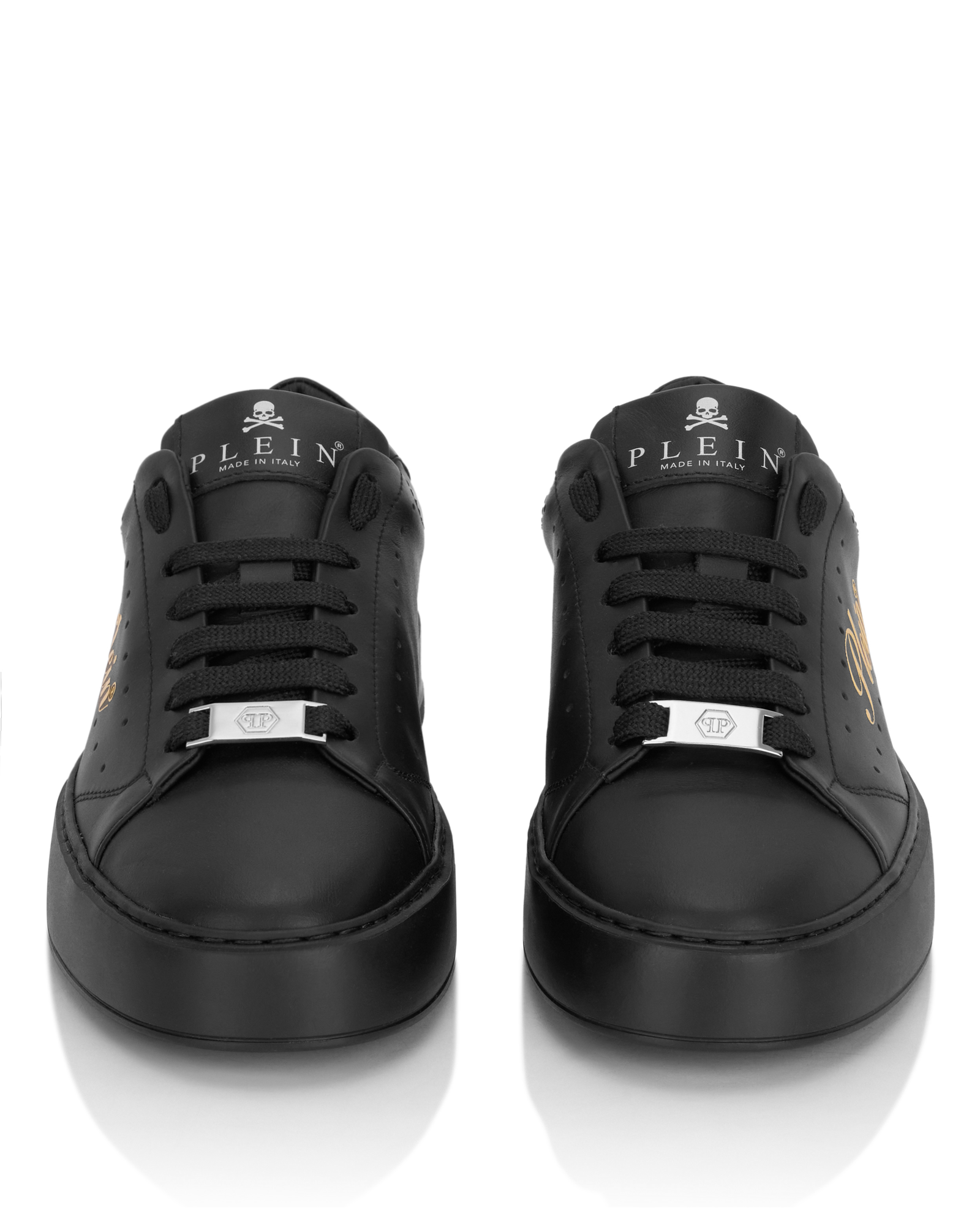 Czarne sneakersy ze złotym logo Signature - Image #6