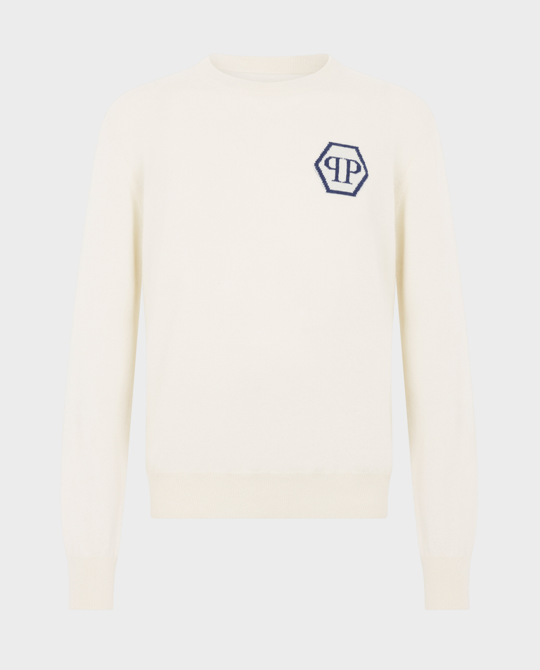 Kremowy sweter z logo