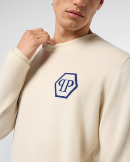 Kremowy sweter z logo - Image #4