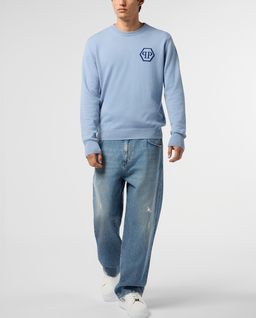 Niebieski sweter z logo - Image #3