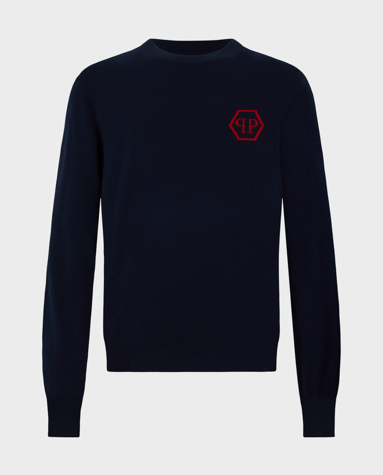 Granatowy sweter z logo
