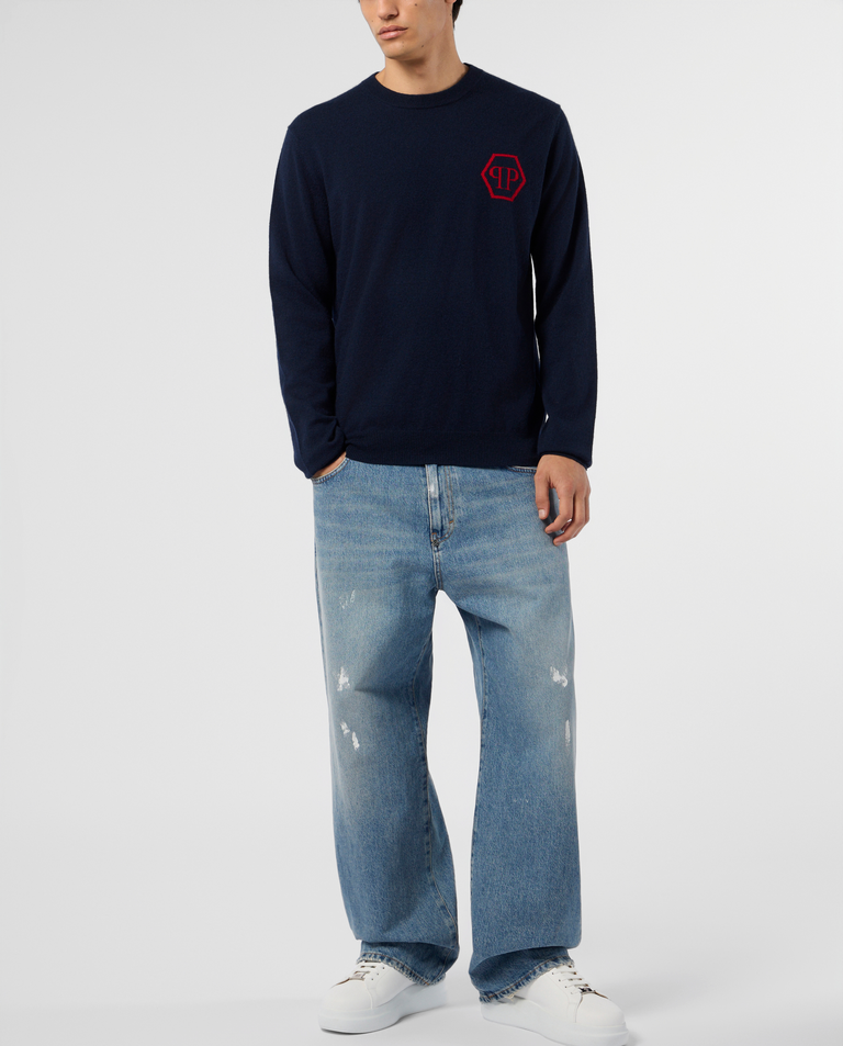 Granatowy sweter z logo - Image #3