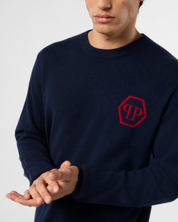 Granatowy sweter z logo - Image #4