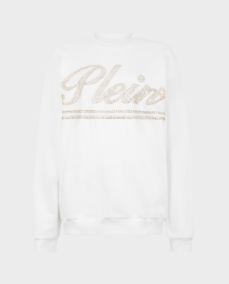 Biała bluza z odkrytymi plecami Strass Signature