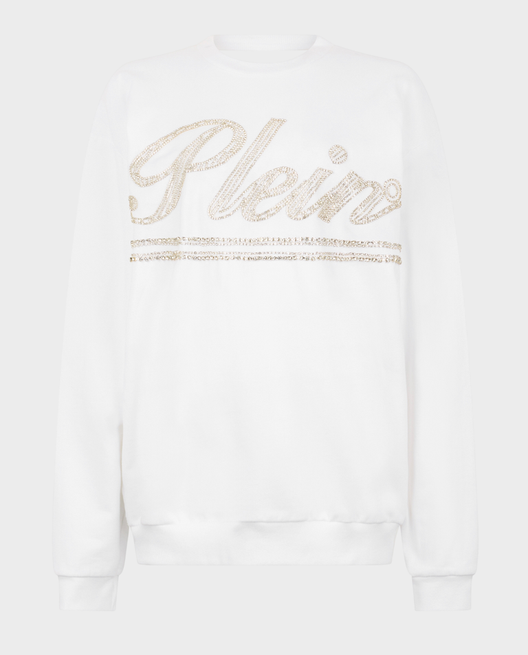 Biała bluza z odkrytymi plecami Strass Signature