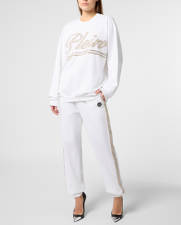 Biała bluza z odkrytymi plecami Strass Signature - Image #3