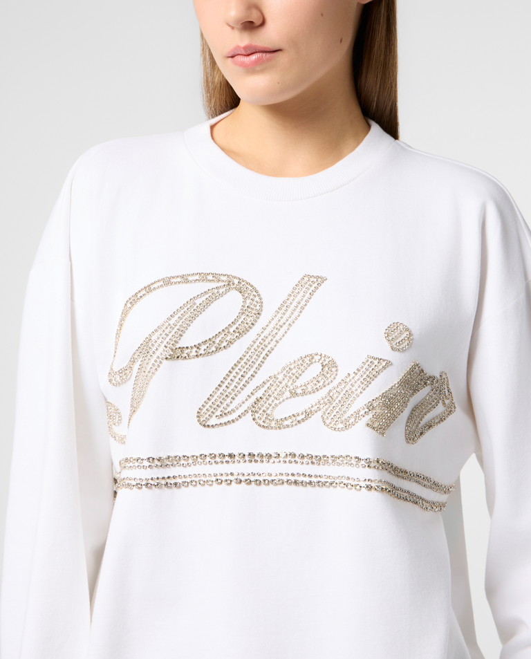 Biała bluza z odkrytymi plecami Strass Signature - Image #4