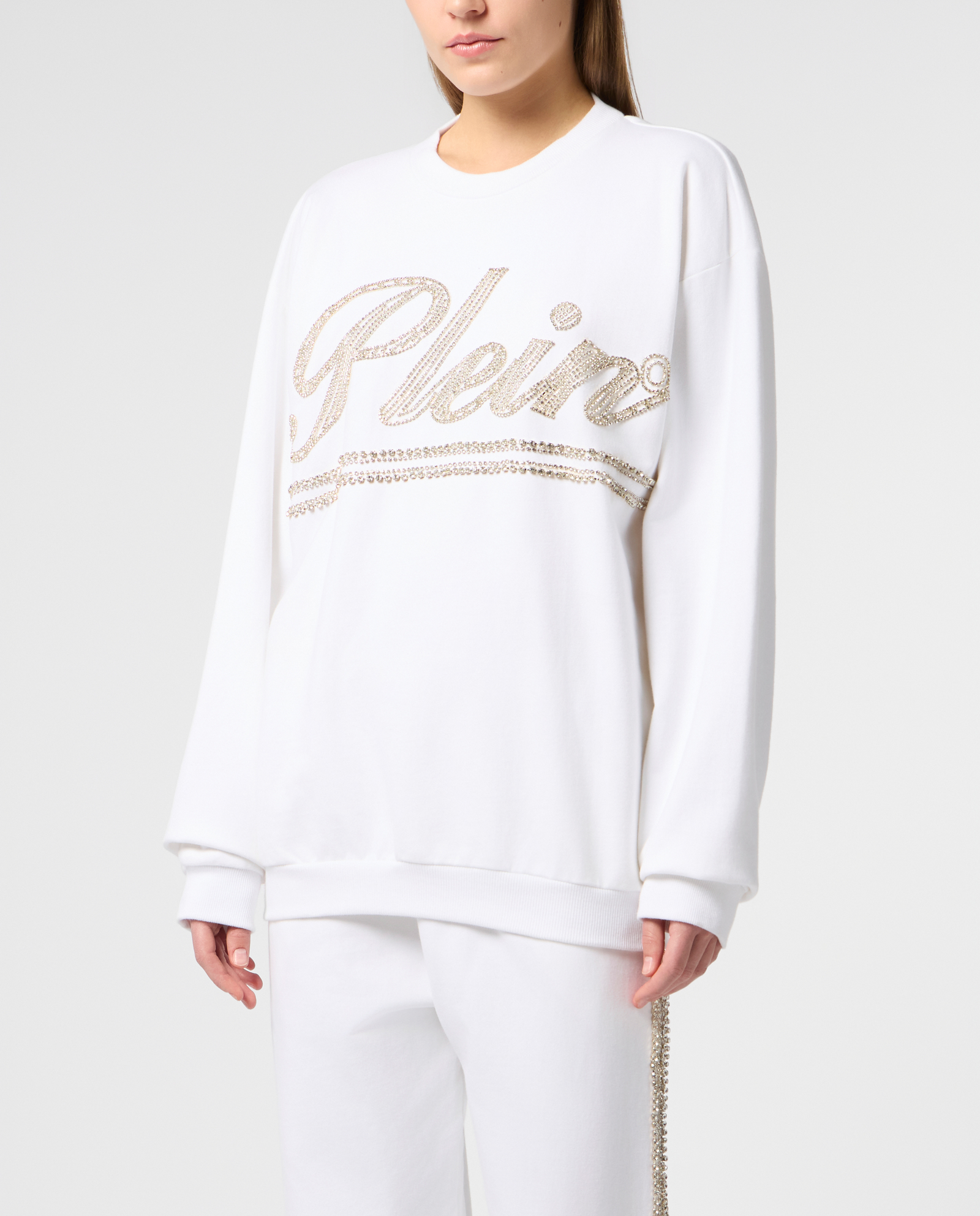 Biała bluza z odkrytymi plecami Strass Signature - Image #2