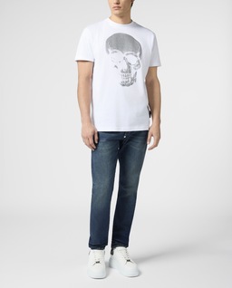 Biały t-shirt z motywem czaszki - Image #3