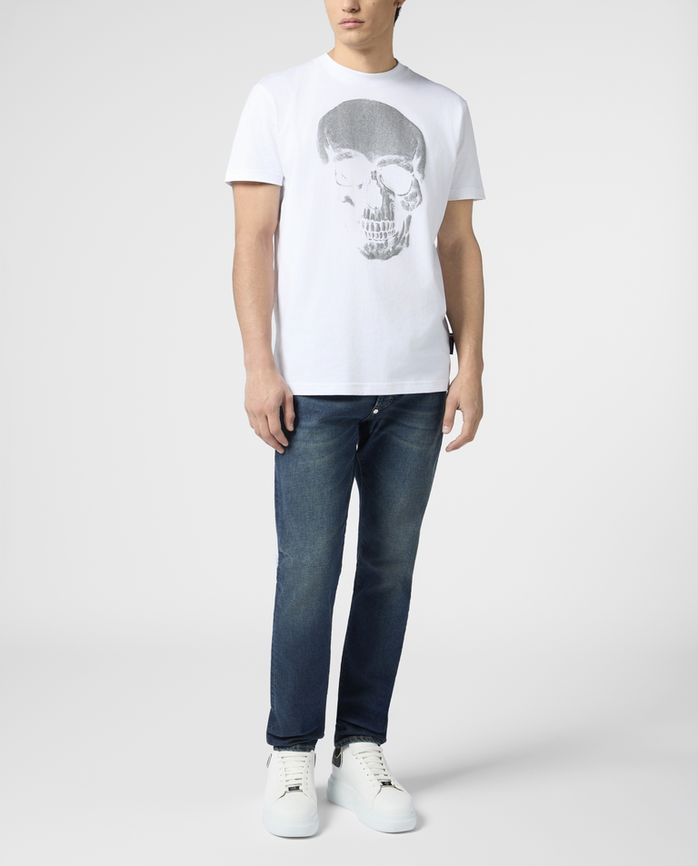 Biały t-shirt z motywem czaszki - Image #3