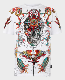 Biały t-shirt zdobiony kryształami - Image #0