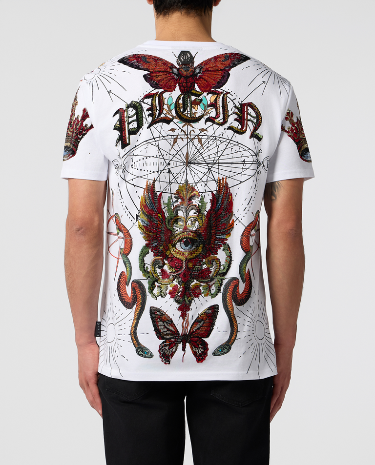 Biały t-shirt zdobiony kryształami - Image #2