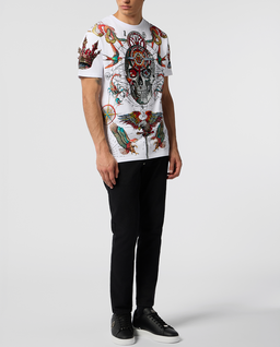 Biały t-shirt zdobiony kryształami - Image #3